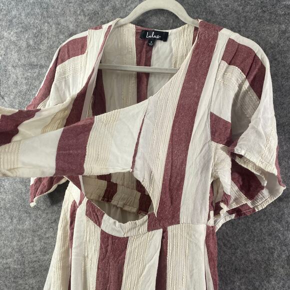 Lulus Jumpsuit Small Cream Red Rayna Striped Tie-Front Culotte Cropped Straight - Picture 5 of 16